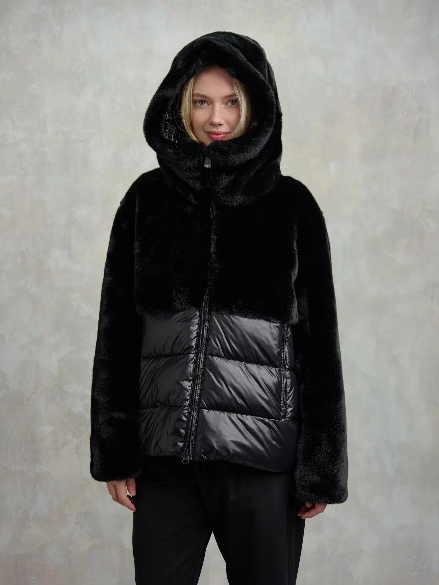 GIACCA IN NYLON CON PELLICCIA ECOLOGICA FANEVIL<BR/> BLDC02178 6646/999 BLAUER 