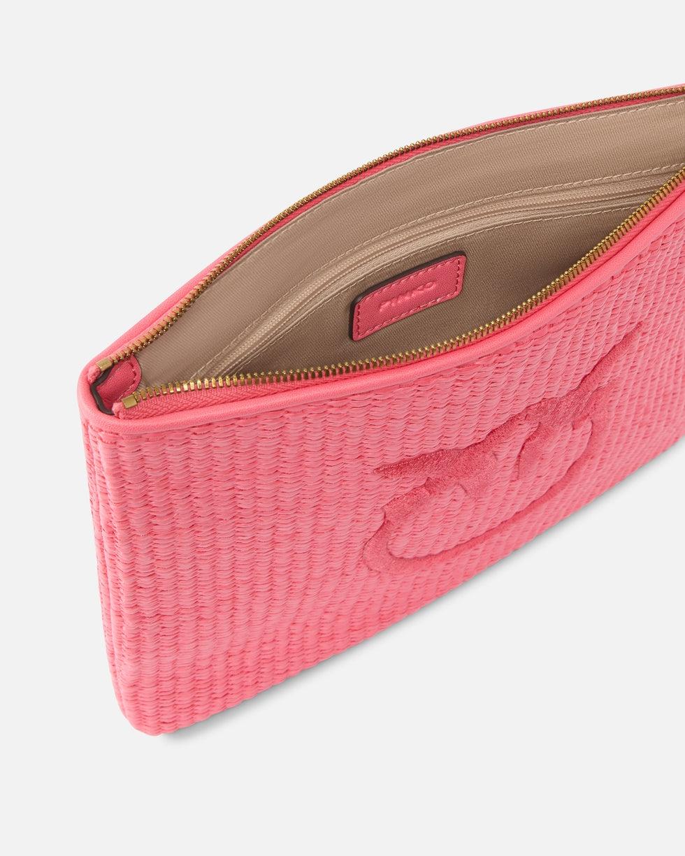 Pochette in rafia con logo Love Birds<BR/> 106763A39Y N17Q PINKO 