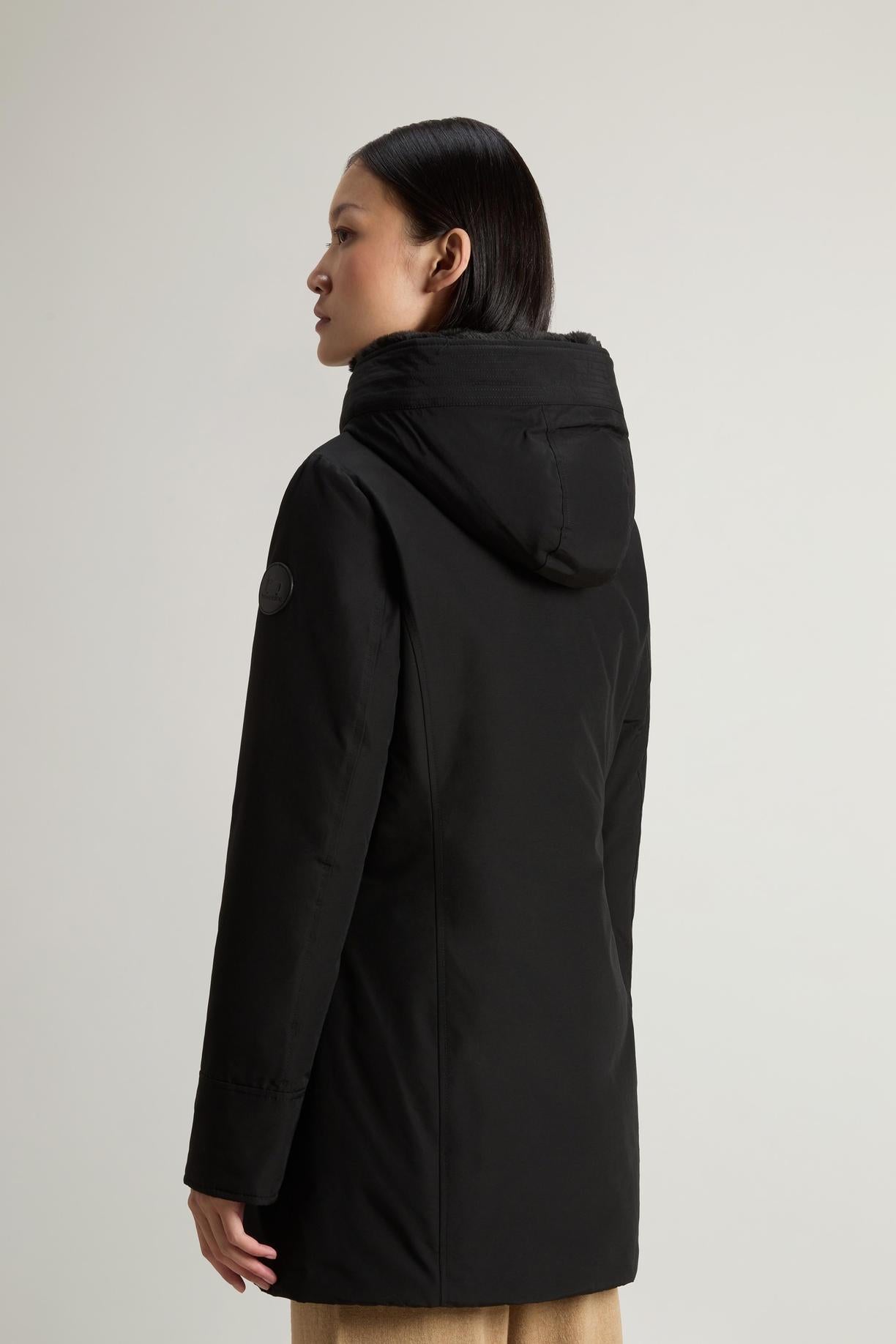 Boulder Parka in Ramar Cloth con cappuccio e collo removibile in pelliccia sintetica<BR/> CFWWOU0724FRUT0001 BLK WOOLRICH 