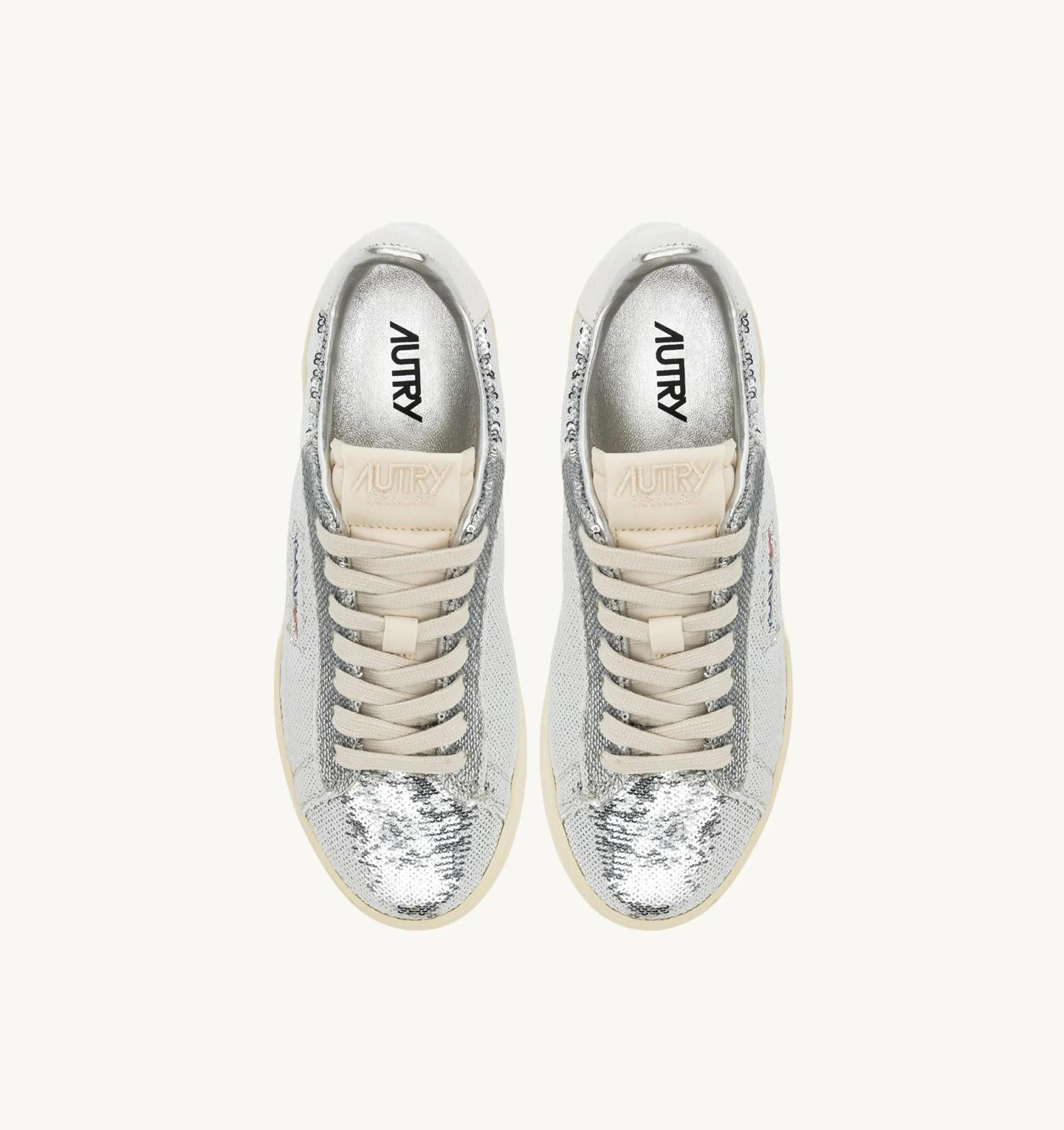 SNEAKERS DALLAS LOW 'SPARKLING' IN PAILLETTES ARGENTO E BIANCO<BR/> ADLW TI05 AUTRY ACTION SHOES 