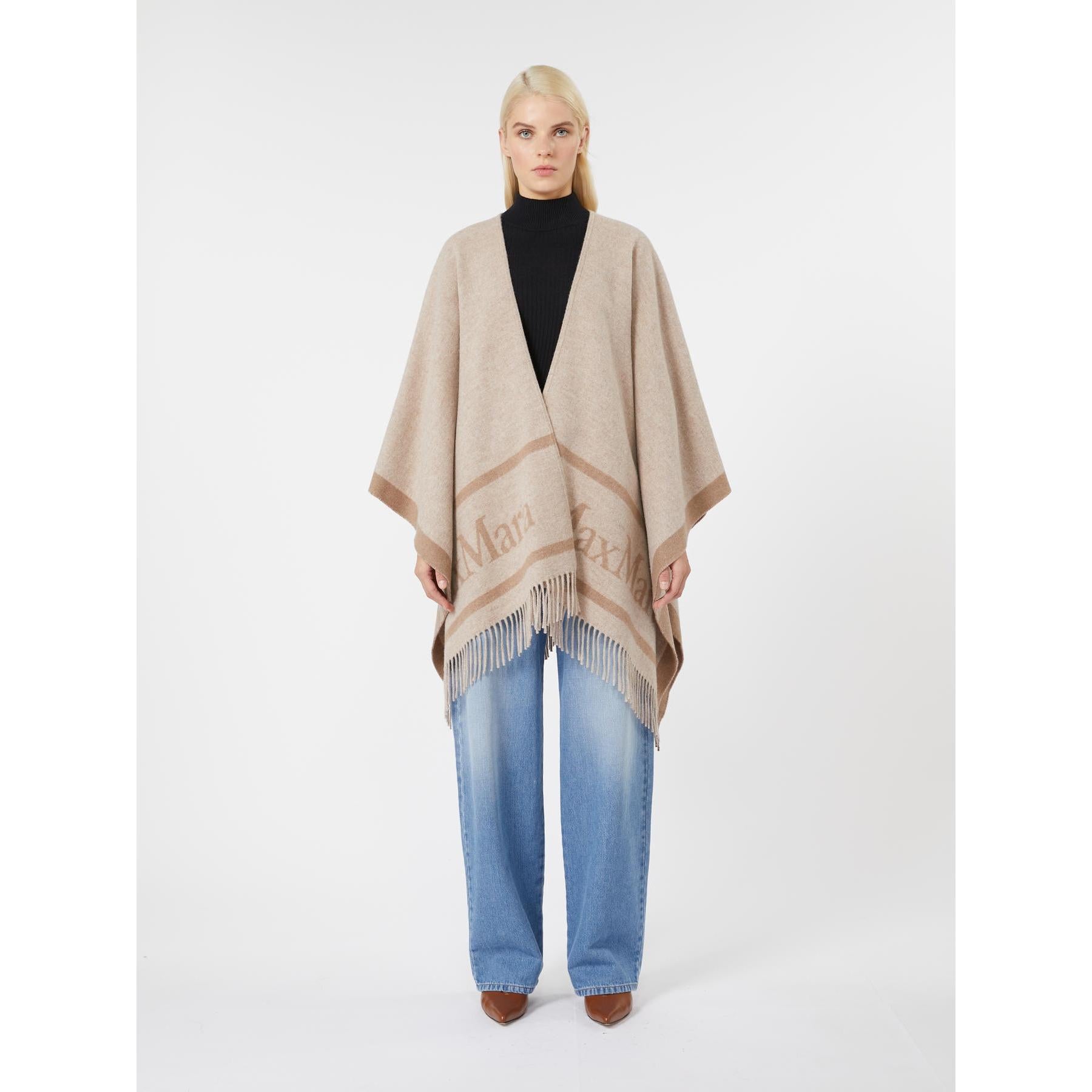 Poncho in lana tinto filo con logo jacquard HILDESTD 001 MAX MARA STUDIO 