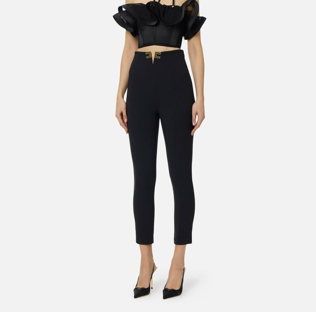 Pantaloni in doppio crêpe stretch con dettagli logo PA16361E2 110 ELISABETTA FRANCHI 
