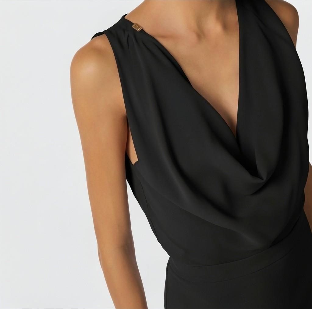 Abito in georgette di viscosa e crêpe con coda AB91561E2 110 ELISABETTA FRANCHI 