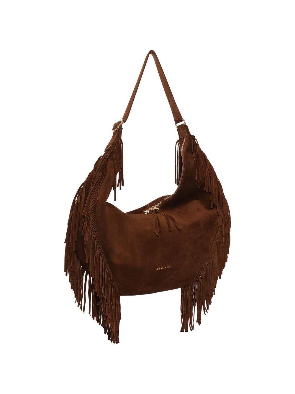Borsa Isola Peach Fringe Large a spalla in suede<BR/> B02226PFG COCOA ORCIANI 