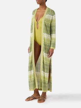Cardigan lungo Tonia in maglia verde<BR/> TON0001 08303L MC2 SAINT BARTH 