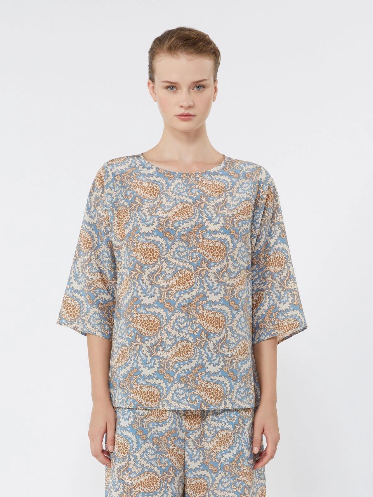 WKDGINNICO<BR/>Blusa in crêpe de Chine di seta stampata - Azzurro<BR/> WKDGINNICO 011 WEEKEND 
