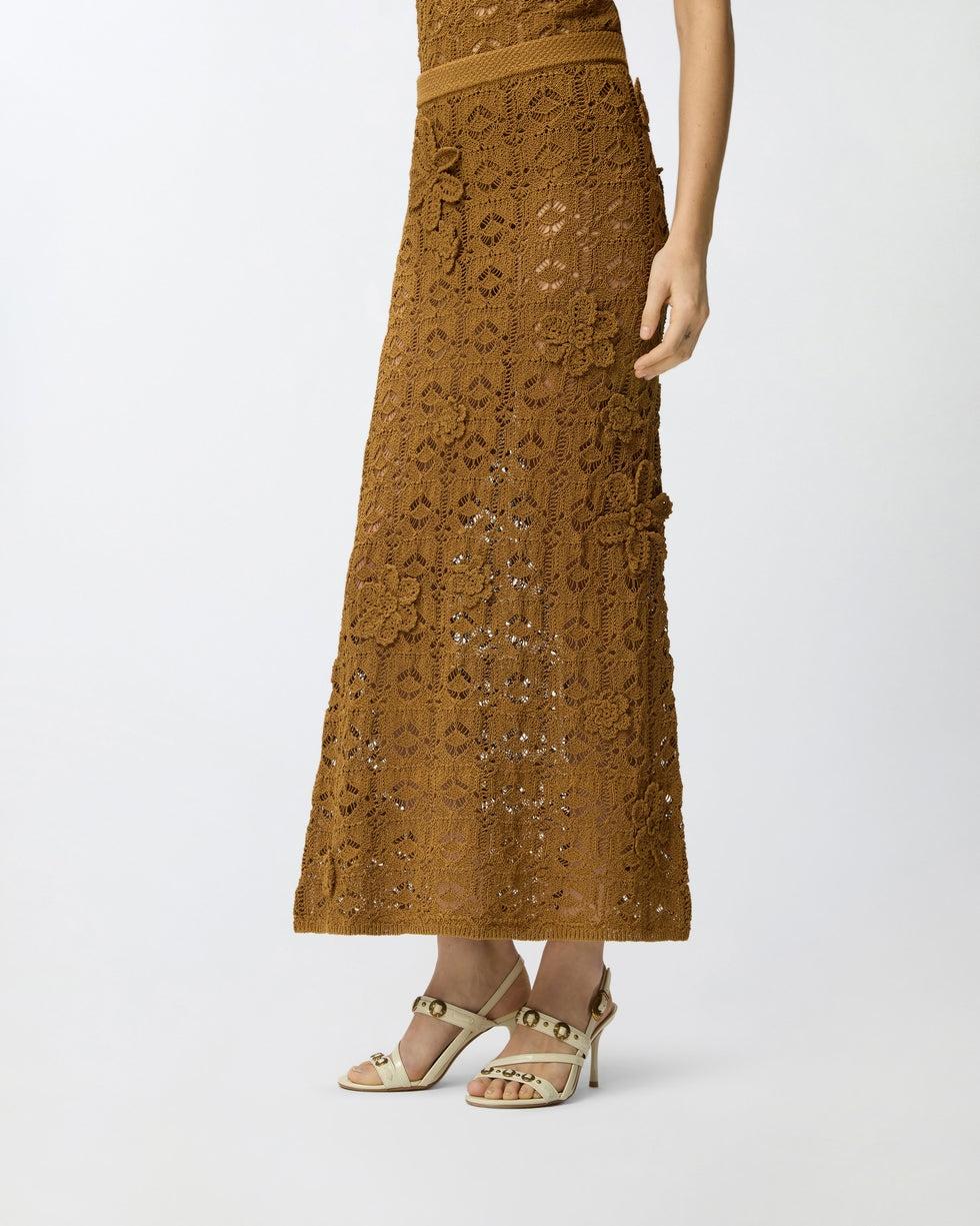 Gonna midi effetto uncinetto con fiori applicati<BR/> 106861A3B8 L25 PINKO 