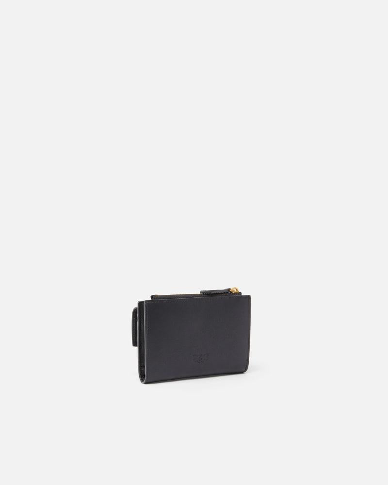 Piccolo portafoglio compatto in pelle liscia con logo 103612A0F1 Z99Q PINKO 