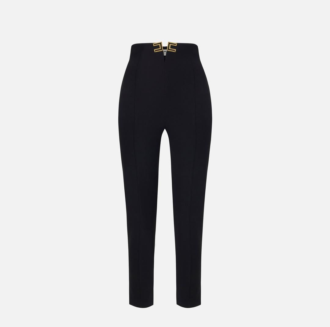 Pantaloni in doppio crêpe stretch con dettagli logo PA16361E2 110 ELISABETTA FRANCHI 