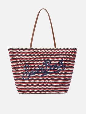 Borsa Tote Crochet a righe blu e rosse con logo ricamato<BR/> CRO0007 00593L MC2 SAINT BARTH 