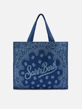 Borsa Essential in tessuto denim con stampa bandana e logo a contrasto<BR/> EBAGN006 00780L MC2 SAINT BARTH 